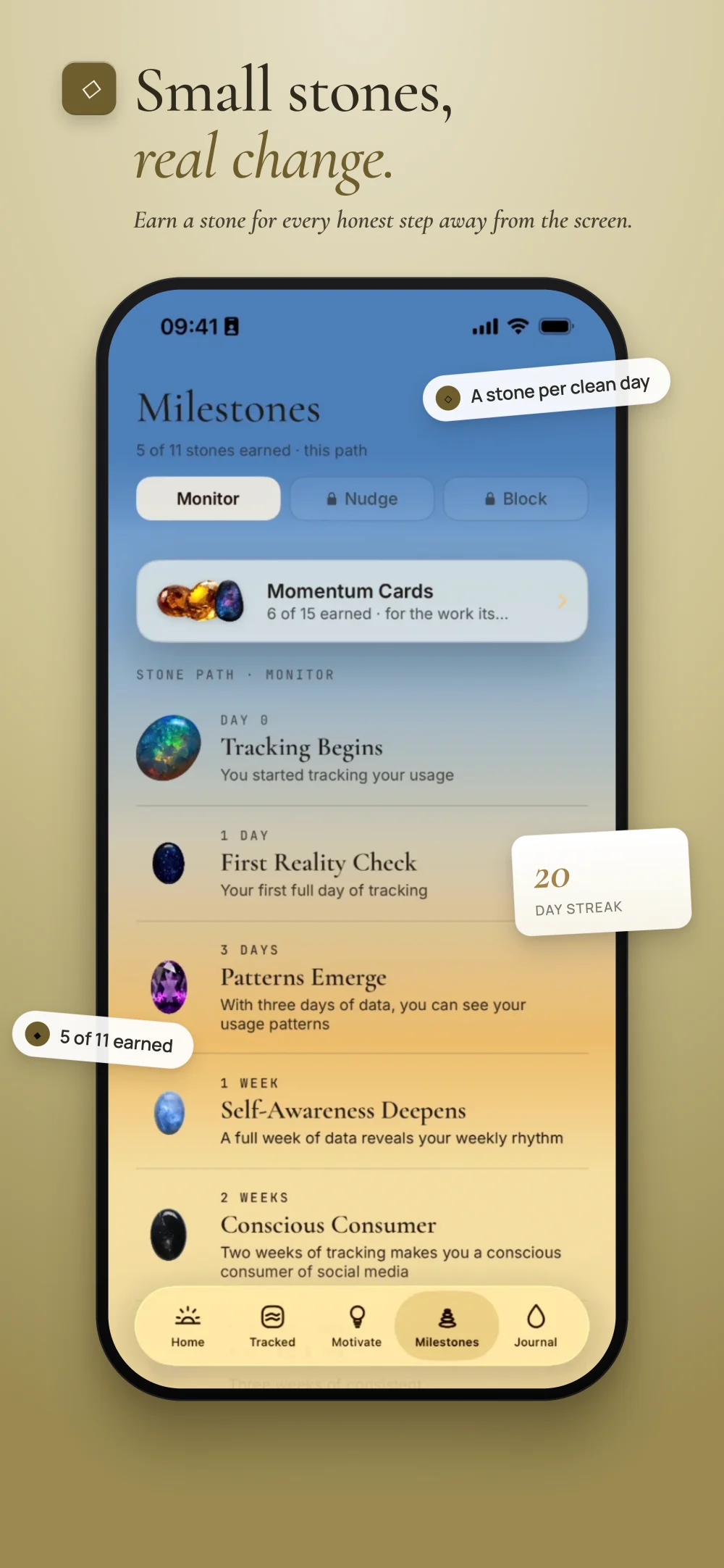 Stilla Milestones screen